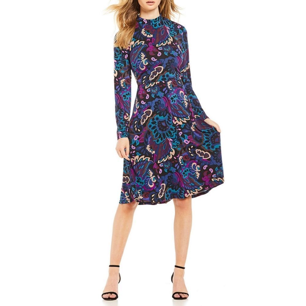 New! TRINA TURK Women's Paisley Print Long Sleeve Tie-Back Dress Size 6